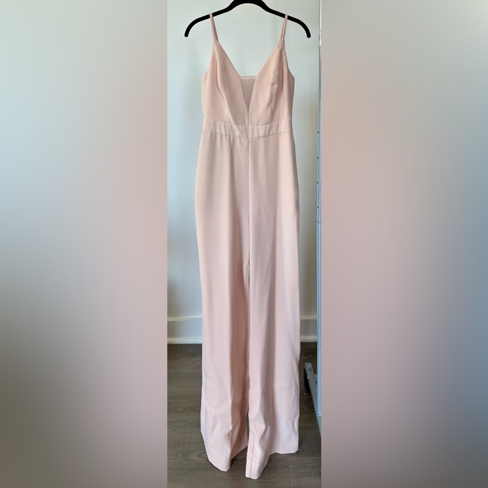BCBG Maxazria Light Pink Jumpsuit with mesh panel accents
